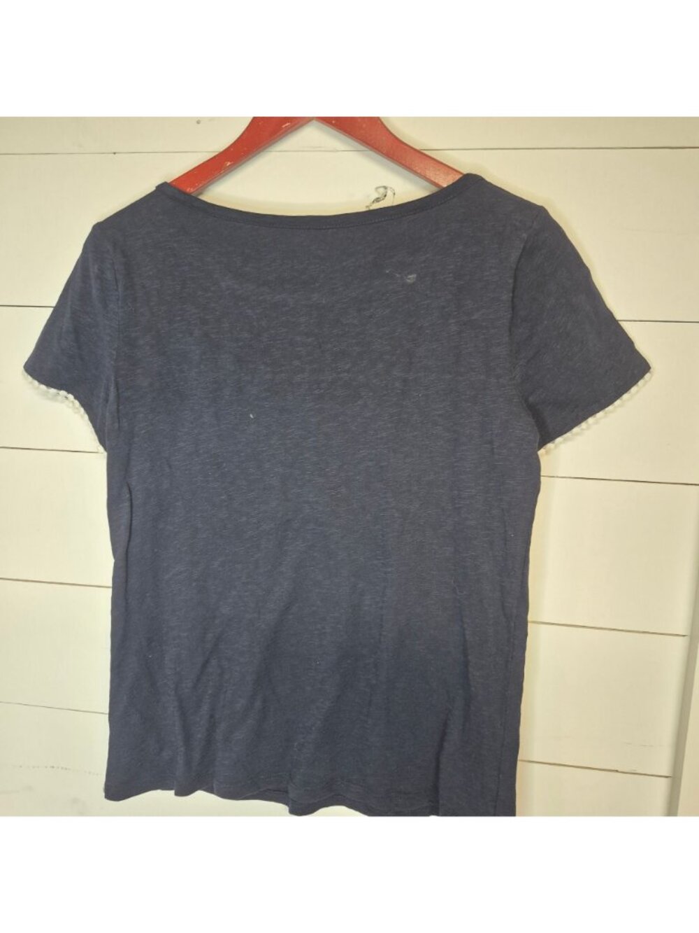 Talbots Navy Blue Embroidered Floral Cotton Top XS Short Sleeve Scoop Neck - Picture 5 of 5